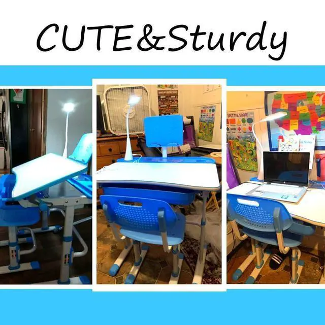 Alt view image 6 of 6 - Kids Desk and Chair Set,Height Adjustable,Spacious Storage Drawer | with Adjustable Tilted Desktop, Bookstand, Touch Led Lamp for School Student (blue set)