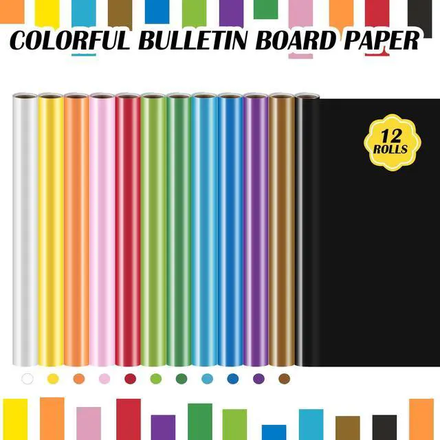 Alt view image 3 of 6 - 12 Roll Fade Resistant Bulletin Board Paper, 48 Inches x 12 Feet Bulletin Board Paper Roll, Fade Resistant for Arts Crafts Drawing Paint Classroom, 12 Assortment Color