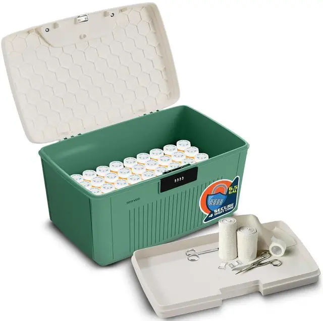 Main image of Secure Storage Bin with Combination Lock, 8.5-Gallon Heavy-Duty Lockable Container, Green