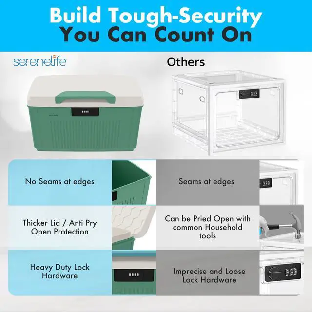Alt view image 4 of 6 - Secure Storage Bin with Combination Lock, 8.5-Gallon Heavy-Duty Lockable Container, Green