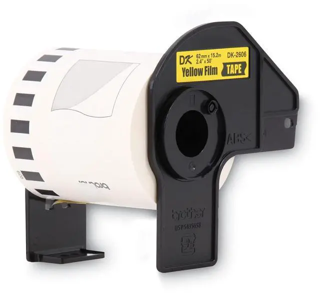Main image of Genuine DK-2606 Continuous Length Film Tape, 2.4 in x 50 ft (62 mm x 15.2 m) Black on White, Retail Packaging