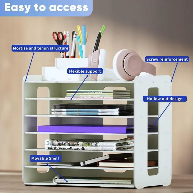 Alt view image 4 of 6 - 11x17 Construction Paper Organizer for Desk with 7 Compartments | PVC Scrapbook Storage Rack Stackable Paper Tray File Holder Mail Letter Sorter Document Organizer for Office, School & Home