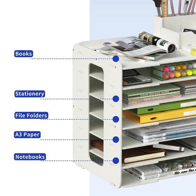 Alt view image 5 of 6 - 11x17 Construction Paper Organizer for Desk with 7 Compartments | PVC Scrapbook Storage Rack Stackable Paper Tray File Holder Mail Letter Sorter Document Organizer for Office, School & Home