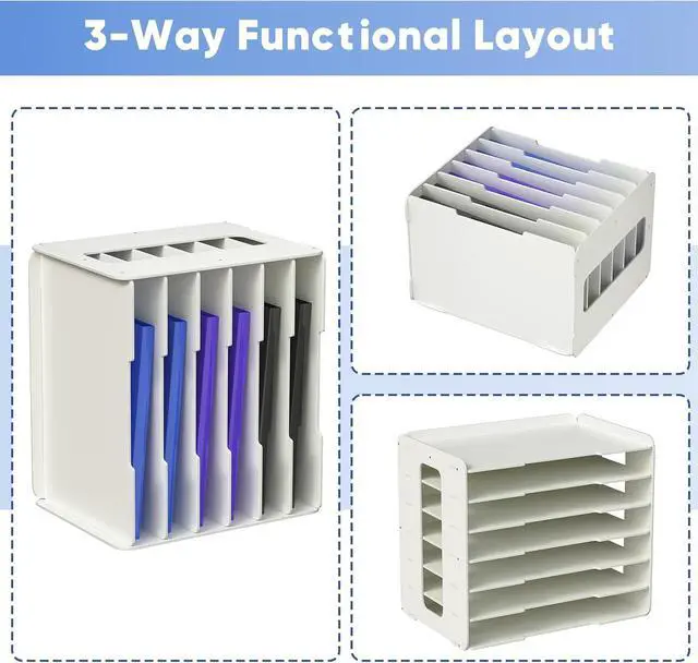Alt view image 6 of 6 - 11x17 Construction Paper Organizer for Desk with 7 Compartments | PVC Scrapbook Storage Rack Stackable Paper Tray File Holder Mail Letter Sorter Document Organizer for Office, School & Home