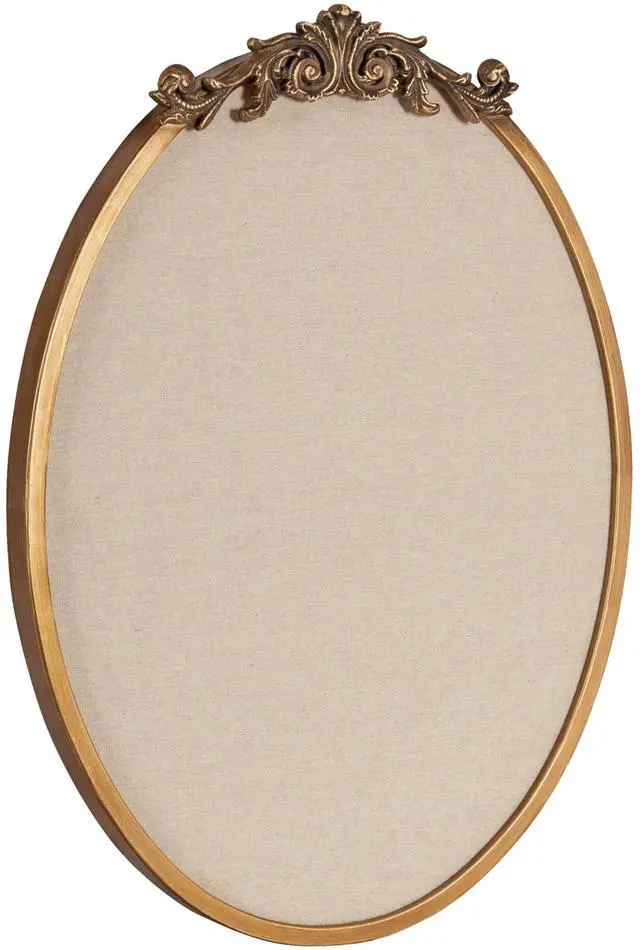 Main image of Arendahl Decorative Oval Pinboard, 18 x 24, Gold, Framed Round Ornate Vintage Cork Board for Use as Motivational Vision Board or Wall Organizer