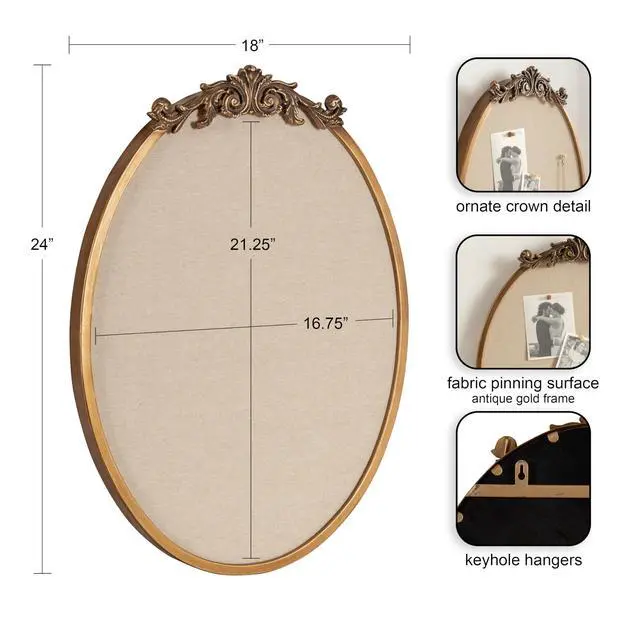 Alt view image 2 of 6 - Arendahl Decorative Oval Pinboard, 18 x 24, Gold, Framed Round Ornate Vintage Cork Board for Use as Motivational Vision Board or Wall Organizer