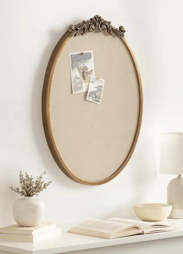 Alt view image 3 of 6 - Arendahl Decorative Oval Pinboard, 18 x 24, Gold, Framed Round Ornate Vintage Cork Board for Use as Motivational Vision Board or Wall Organizer
