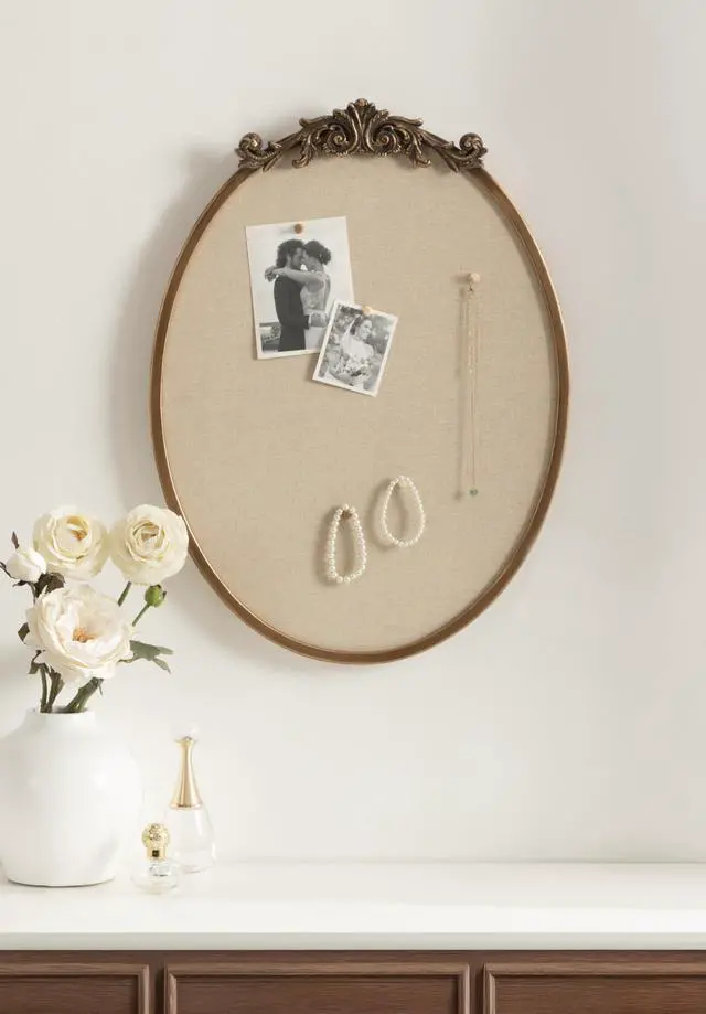 Alt view image 4 of 6 - Arendahl Decorative Oval Pinboard, 18 x 24, Gold, Framed Round Ornate Vintage Cork Board for Use as Motivational Vision Board or Wall Organizer