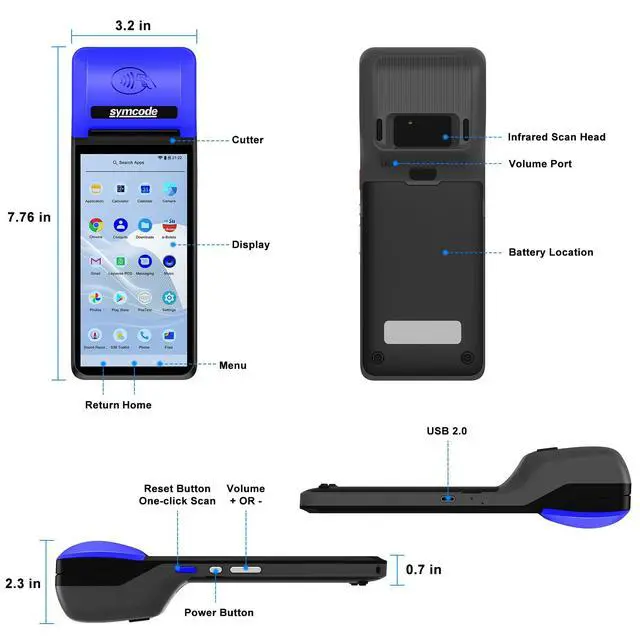 Alt view image 2 of 6 - POS PDA Mobile POS Machine Terminal Thermal Receipt Printer 5.99" High Resolution and Clear Touch Screen Handheld PDA Printer Android 8.1 OS Built-in Google Play and NFC