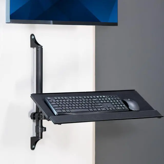 Alt view image 2 of 6 - 26 Inch Keyboard and Mouse Tray Wall Mount with Wrist Pad, Tilt and Rotation, Standing Workstation Accessory for Ergonomic Typing, Black, Mount-WALLKB