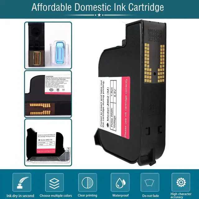 Alt view image 4 of 6 - Original 42ml Black Quick Dry Solvent Ink Cartridge Replacement JS62 for 0.5inch/12.7mm Handheld Inkjet Printers P15 / P16 / P18 and 0.5-inch Mini Inkjet Printer (JS62 Cartridge)