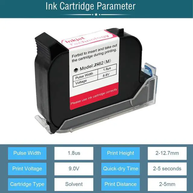 Alt view image 5 of 6 - Original 42ml Black Quick Dry Solvent Ink Cartridge Replacement JS62 for 0.5inch/12.7mm Handheld Inkjet Printers P15 / P16 / P18 and 0.5-inch Mini Inkjet Printer (JS62 Cartridge)