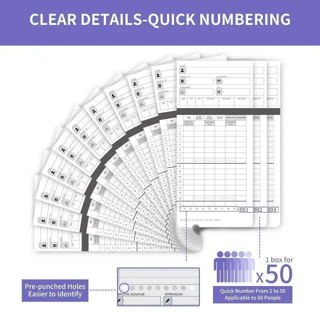 Alt view image 5 of 6 - 600 Time Cards Includes 2 Replacement Ink Ribbons for HN4000 Employee Time Clocks Compatible with uPunch HN4000,HN2000, HN2500, HN4500 Pre-Punched, Cards Numbered 150