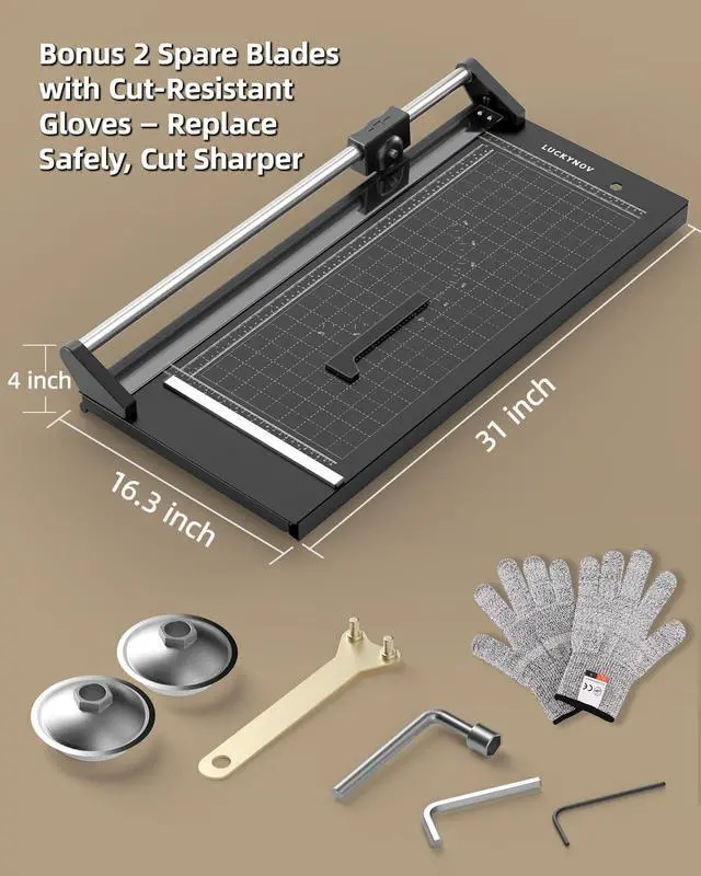 Alt view image 5 of 6 - Rotary Paper Cutter 24 Inch, Heavy Duty Paper Trimmer with Self-Sharpening Blade, Measurement Grid for Cardstock, Posters, Photos, Studio & Office Use