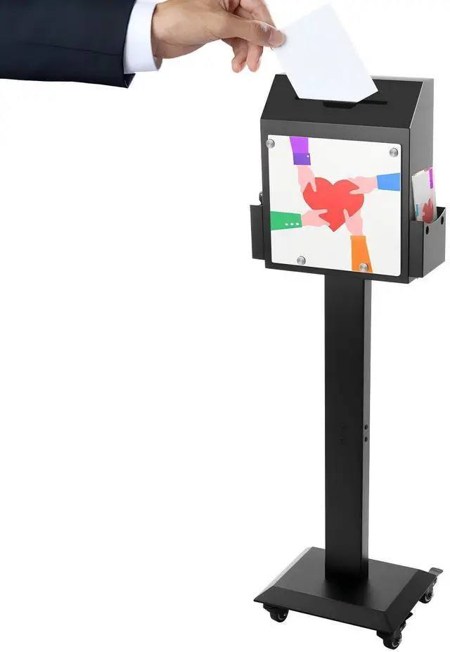 Main image of Floor Standing Suggestion Box with Sign Display Lockable Metal Box | Offering Box with Slot, Lock, Side Trays and Locking Casters for Office,Voting Charity Donation Election,Church Donation Box