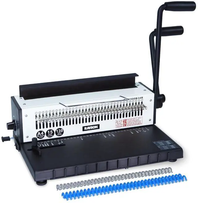 Main image of TD-1500B34R 3:1 Wire Binder, 15-Sheet Punch, 130-Sheet Capacity | Wire binding machine with 34 fully disengageable round-hole punch pins for custom hole patterns on A4 and Letter sheets