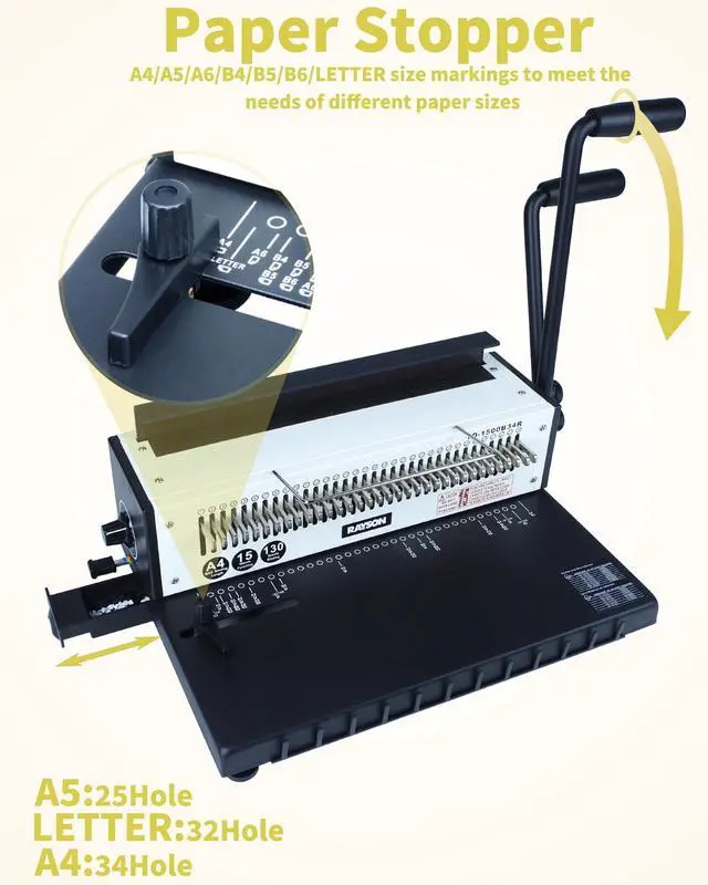 Alt view image 5 of 6 - TD-1500B34R 3:1 Wire Binder, 15-Sheet Punch, 130-Sheet Capacity | Wire binding machine with 34 fully disengageable round-hole punch pins for custom hole patterns on A4 and Letter sheets