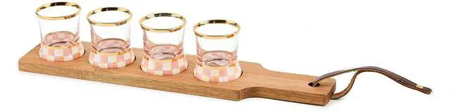 Main image of Flight Board, Cute Shot Glasses and Wooden Board for Drinking or Decor, Pink-and-White Rosy Check