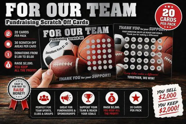 Alt view image 2 of 5 - For Our Team Fundraising Scratch Off Cards 1 - (20 Cards per Pack) - Raise $2,000. You Keep All the Profit!