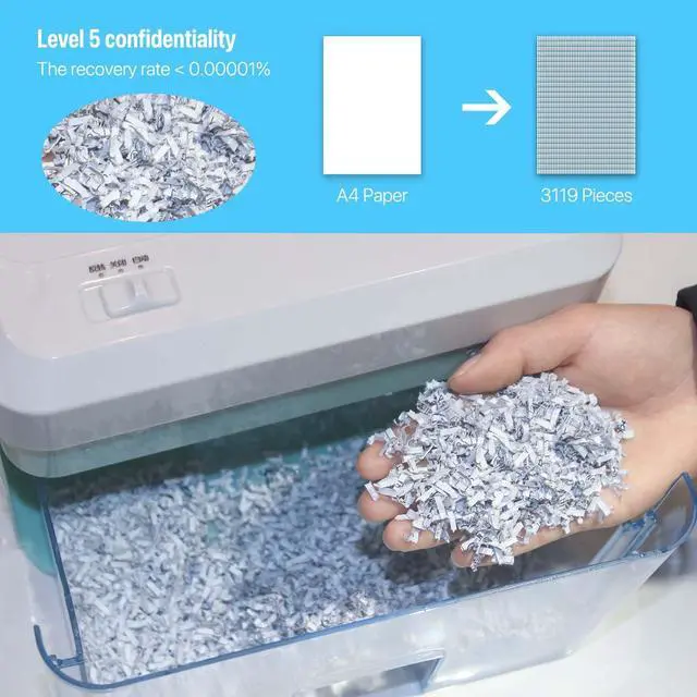 Alt view image 3 of 6 - Desktop Mini Paper Shredder Micro Cut, Electric Small Paper Shredder for Home Office Use,Cross Cut Mini Paper Shredder for Desk White Portable