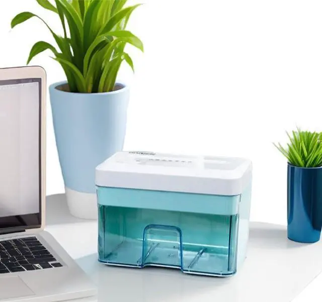 Alt view image 6 of 6 - Desktop Mini Paper Shredder Micro Cut, Electric Small Paper Shredder for Home Office Use,Cross Cut Mini Paper Shredder for Desk White Portable