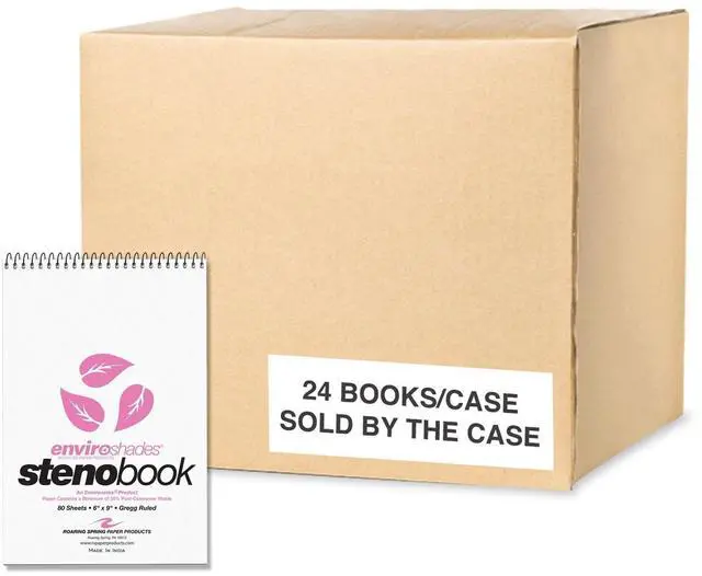 Main image of Enviroshades Colored Steno Books, 24 Pack of Memo Pads, Recycled Pink Paper, 6" x 9", 80 Sheets, Gregg Ruled, Perforated, Wirebound, Heavy Chipboard Back