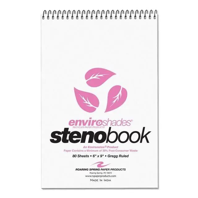 Alt view image 2 of 6 - Enviroshades Colored Steno Books, 24 Pack of Memo Pads, Recycled Pink Paper, 6" x 9", 80 Sheets, Gregg Ruled, Perforated, Wirebound, Heavy Chipboard Back