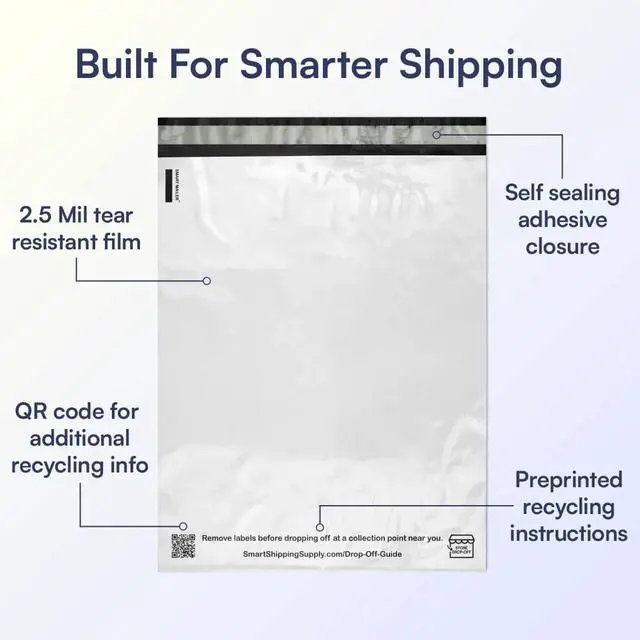 Alt view image 3 of 6 - SMART 14.5x19 Recycled Poly Mailers - 300 Pack of White Eco-Friendly Packaging Mailing Bags | Recyclable & Sustainable, Cute & Stylish Small Business Supplies | 2.5 Mil Thick - 300 Pack