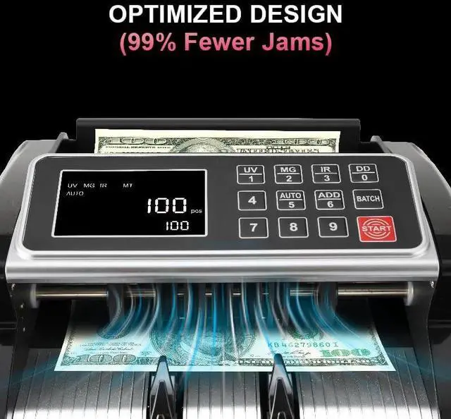Alt view image 2 of 6 - Money Counter, Cash Counter Machine with Value Count,Cash Counter for Dollar, Euro with UV/MG/IR/DD Counterfeit Detection, Add/Bat/Value Mode Bill Counting Machine with Large LCD Display
