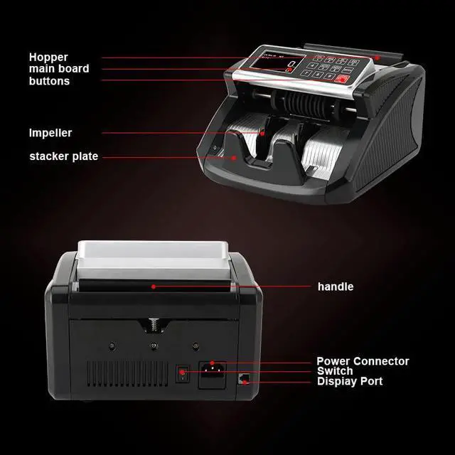 Alt view image 3 of 6 - Money Counter, Cash Counter Machine with Value Count,Cash Counter for Dollar, Euro with UV/MG/IR/DD Counterfeit Detection, Add/Bat/Value Mode Bill Counting Machine with Large LCD Display
