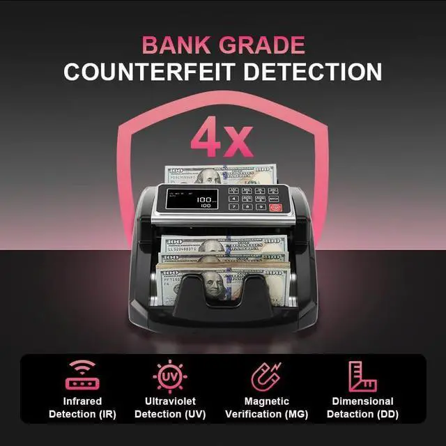 Alt view image 5 of 6 - Money Counter, Cash Counter Machine with Value Count,Cash Counter for Dollar, Euro with UV/MG/IR/DD Counterfeit Detection, Add/Bat/Value Mode Bill Counting Machine with Large LCD Display
