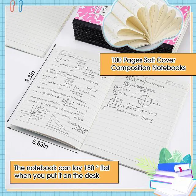 Alt view image 3 of 6 - 200 Pack A5 Composition Notebooks Bulk College Ruled Composition Books Wide Ruled Write Notebooks Marble Covers Write Book for School Classroom Office Supplies(10 Color)