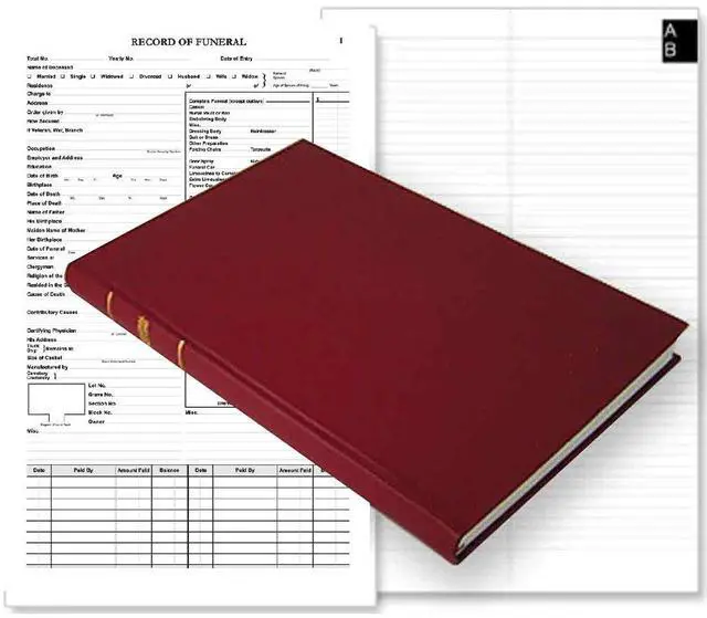Main image of American Funeral Record Book, Burgundy, Hardbound, 336 Pages | F.J. Feineman Co. 4300-O Version, Section Sewn, 8 7/8'' x 13 1/2'' - Made in USA