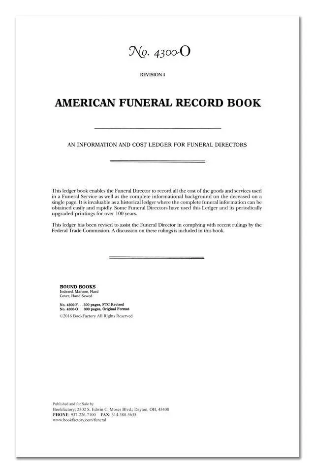 Alt view image 3 of 6 - American Funeral Record Book, Burgundy, Hardbound, 336 Pages | F.J. Feineman Co. 4300-O Version, Section Sewn, 8 7/8'' x 13 1/2'' - Made in USA
