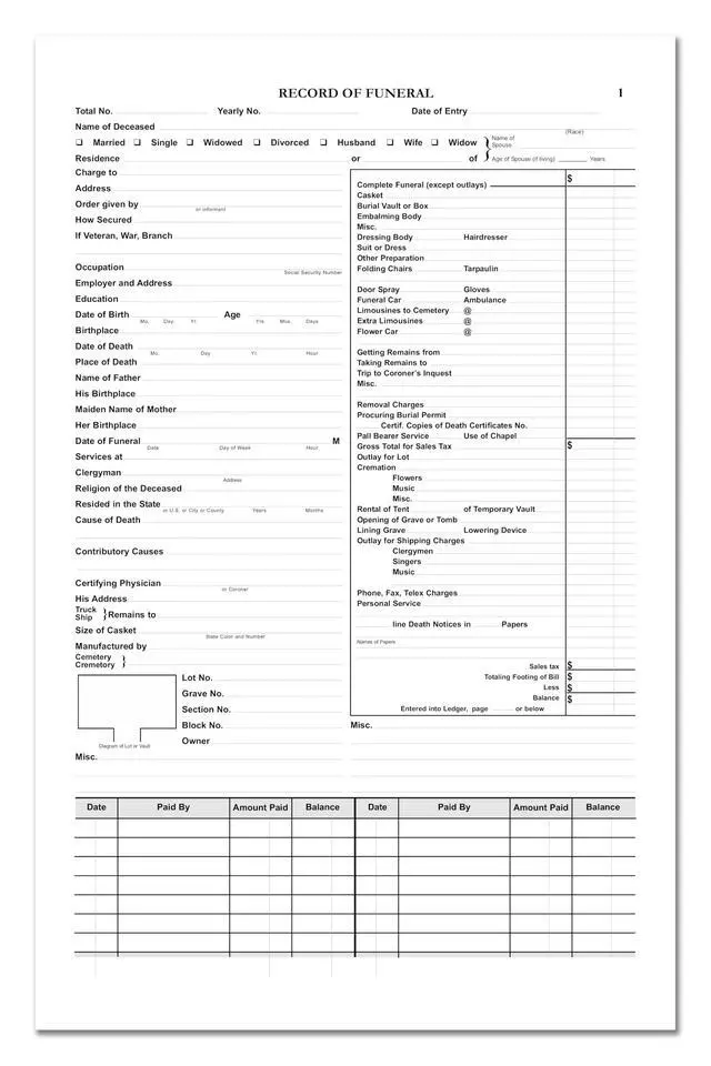 Alt view image 5 of 6 - American Funeral Record Book, Burgundy, Hardbound, 336 Pages | F.J. Feineman Co. 4300-O Version, Section Sewn, 8 7/8'' x 13 1/2'' - Made in USA
