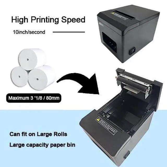 Alt view image 2 of 6 - MRBOSS POS 3 1/8 Thermal Receipt Printer Bluetooth USB Support Food Delivery Ticket Printing App Grubhub Postmates Also for Togo Shop Bubble Tea Fastfood Restaurant Kitchen Ticket