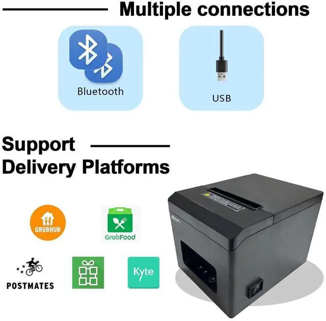 Alt view image 3 of 6 - MRBOSS POS 3 1/8 Thermal Receipt Printer Bluetooth USB Support Food Delivery Ticket Printing App Grubhub Postmates Also for Togo Shop Bubble Tea Fastfood Restaurant Kitchen Ticket