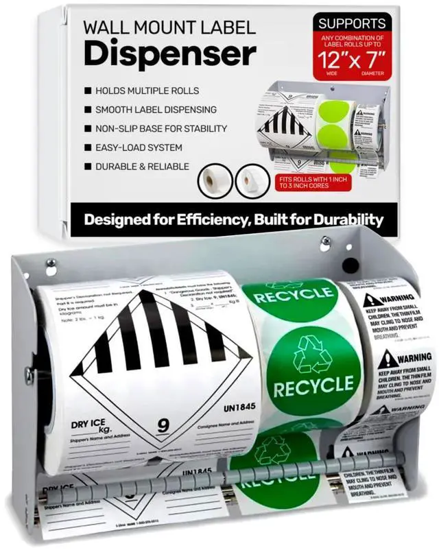 Main image of Wall Mount Label Dispenser (12-1/2") - Sticker Roll Dispenser - Table Top - Label Holder - Stamp Roll Dispenser - Sticker Stand - Thermal Label Holder - Heavy-Duty All Steel
