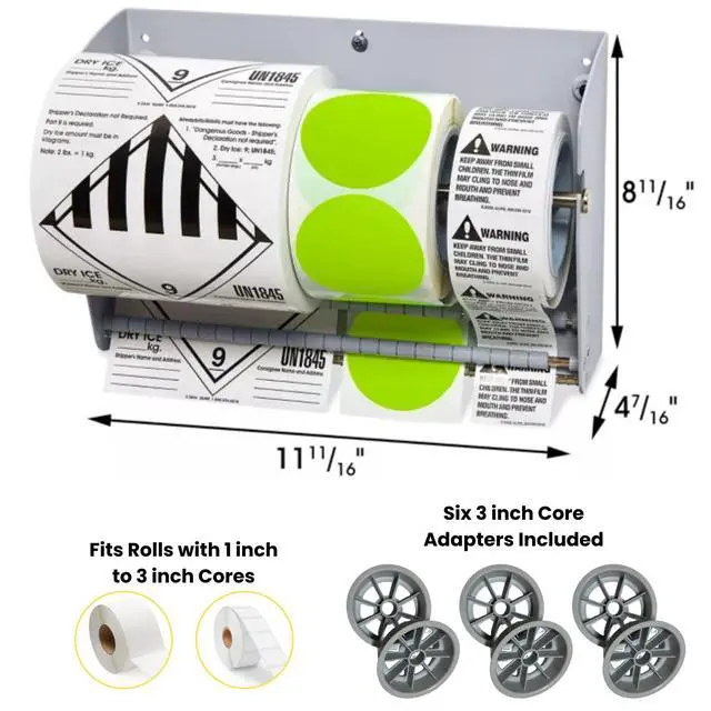 Alt view image 2 of 6 - Wall Mount Label Dispenser (12-1/2") - Sticker Roll Dispenser - Table Top - Label Holder - Stamp Roll Dispenser - Sticker Stand - Thermal Label Holder - Heavy-Duty All Steel