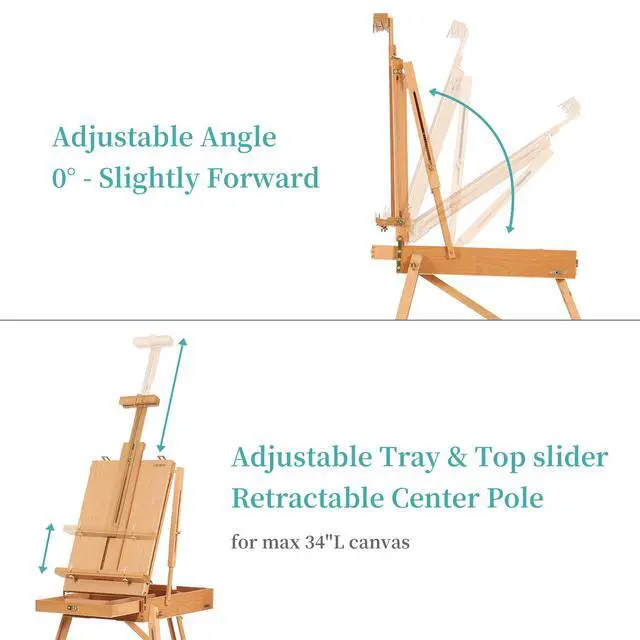 Alt view image 6 of 6 - French Easel for Painting with Palette, Shoulder Strap & Storage, Adjustable Beech Wood Travel Art Easel Stand, Portable Sketchebox Plein-Air Easel for Adults, Artists, Table Top & Floor Use