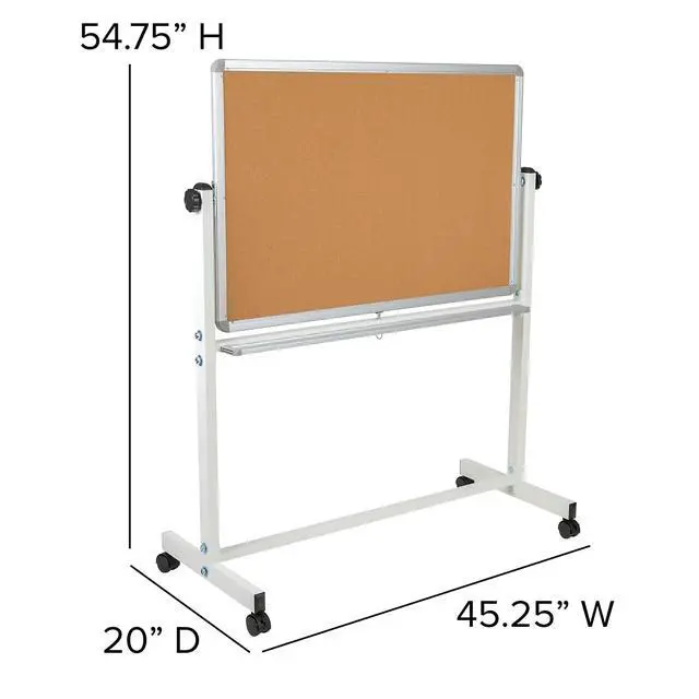 Alt view image 4 of 6 - HERCULES Series 45.25"W x 54.75"H Reversible Mobile Cork Bulletin Board and White Board with Pen Tray