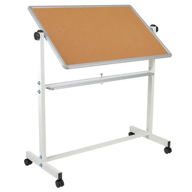 Alt view image 5 of 6 - HERCULES Series 45.25"W x 54.75"H Reversible Mobile Cork Bulletin Board and White Board with Pen Tray