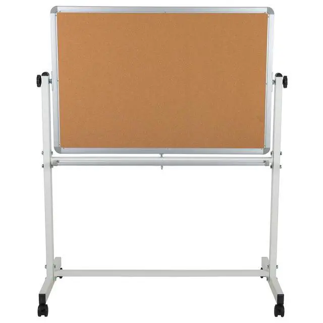 Alt view image 6 of 6 - HERCULES Series 45.25"W x 54.75"H Reversible Mobile Cork Bulletin Board and White Board with Pen Tray