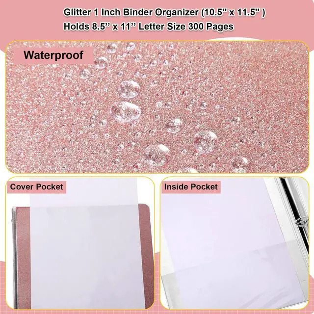 Alt view image 4 of 6 - 10 Pieces 3 Rings Binder Glitter 1 Inch Round Ring Binder Organizer Hold 300 Sheet (fit 8.5" x 11" Paper) File Folder Binders for Office Supplies Planner 11.6 x 10.2 x 1.3 Inch