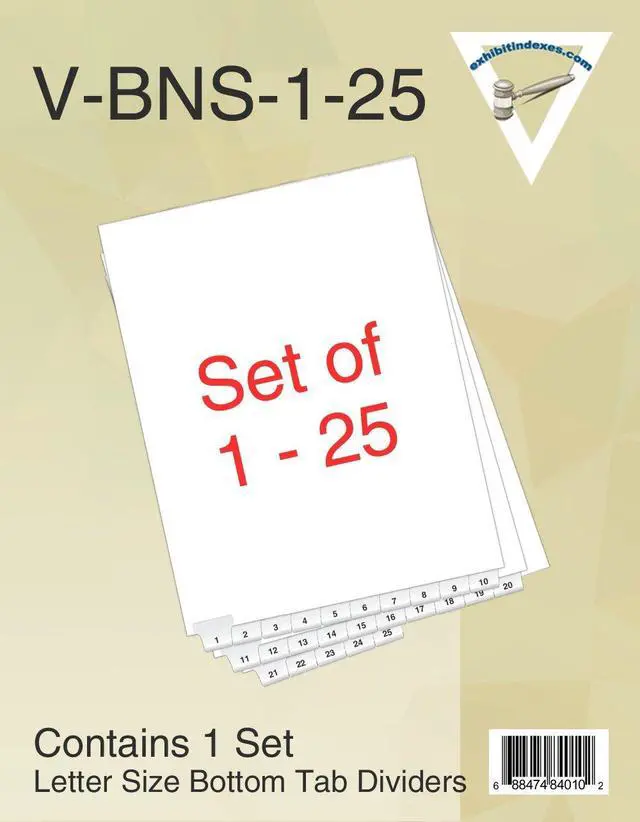 Alt view image 4 of 4 - ® Bottom Numbered of Tabs 1-25 - Legal Exhibit Dividers - White Paper Dividers - Individual Bottom Tab Easy to Use 1/10th Cut - Made in The USA (Pack of 3)