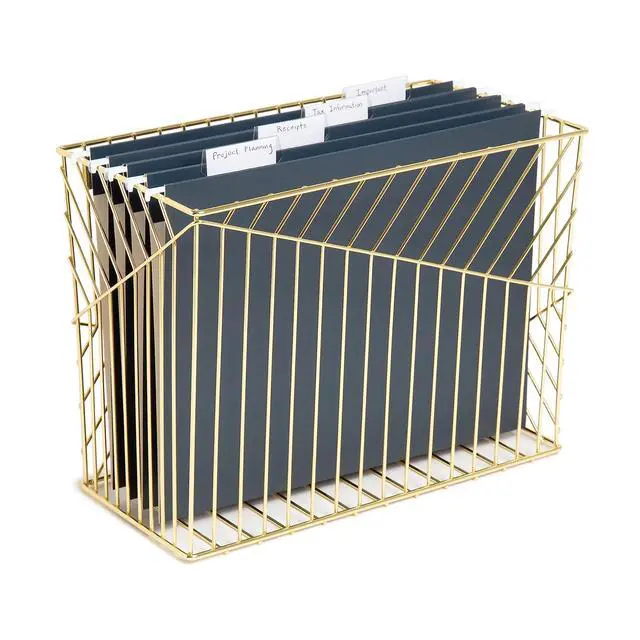 Alt view image 6 of 6 - Metal Hanging File Organizer, Letter Size, Desktop Accessory, Vena Collection, Gold (Pack of 6)