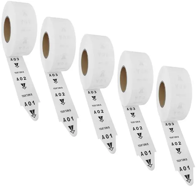 Main image of Take-a-Number Tickets for Waiting Line - 5 Rolls, A00-E99, 3000 Tickets/Roll - Take a Turn Tickets for Pickup Counter, Government Office, Reception Desk, Auto Repair Shop