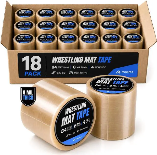 Main image of Wrestling Mat Tape 4in x 84ft - 8 Mil Clear Vinyl, Grappling BJJ | MMA & jiu jitsu tatami seam tape, puzzle & gym floor mats, strong adhesive, clean residue-free removal, competition grade