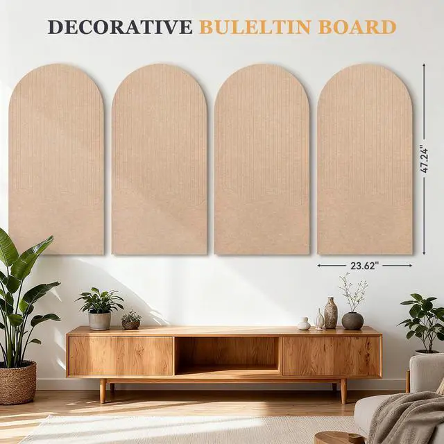 Alt view image 2 of 6 - Large Arched Felt Bulletin Board, 47.24x23.62in, White, 4-Pack | Cork Board Alternative, One-Piece No Assembly, 120 Push Pins, Office Wall Decor, Pin Board for Photos and Pictures Display