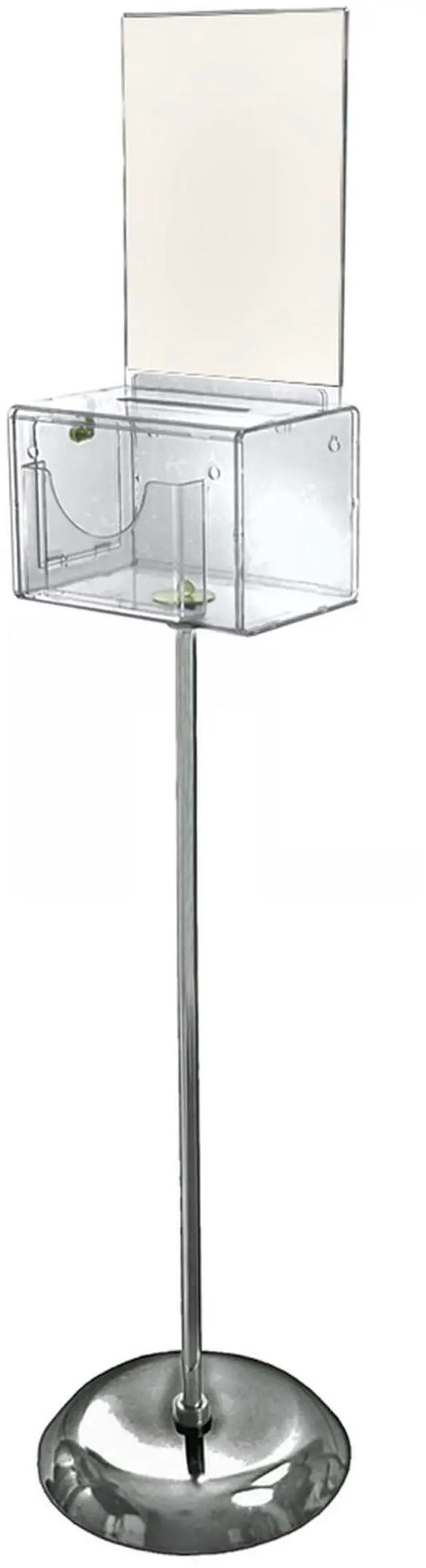 Main image of 206320-CLR, Suggestion Box with Lock and Keys, Donation Box, Offering Box, Locked Display Stand, Acrylic Sign Holder on Pedestal, Clear Locking Box with Slot, 9"x6.25"x6.25"